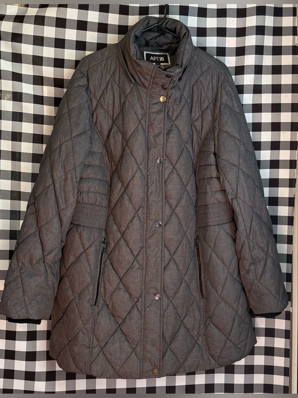 Apt.9 Diamond Quilted Dark Gray Mid-Length Winter Jacket. Size 1X